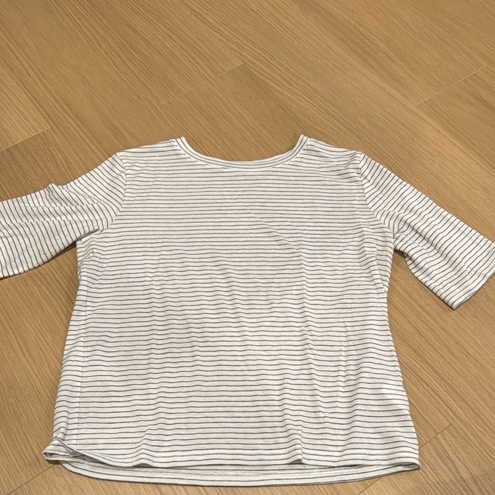 Vince White and Gray Striped Short Sleeve Tee